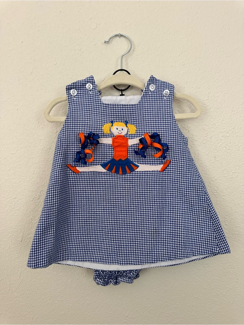 Bailey Boys Blue Houndstooth Dress with Cheerleader Applique